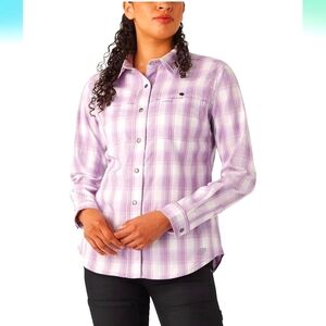 Dickies Cooling Purple Rose Hillside Plaid Button-Up Shirt Nwt Size Small Upf 40